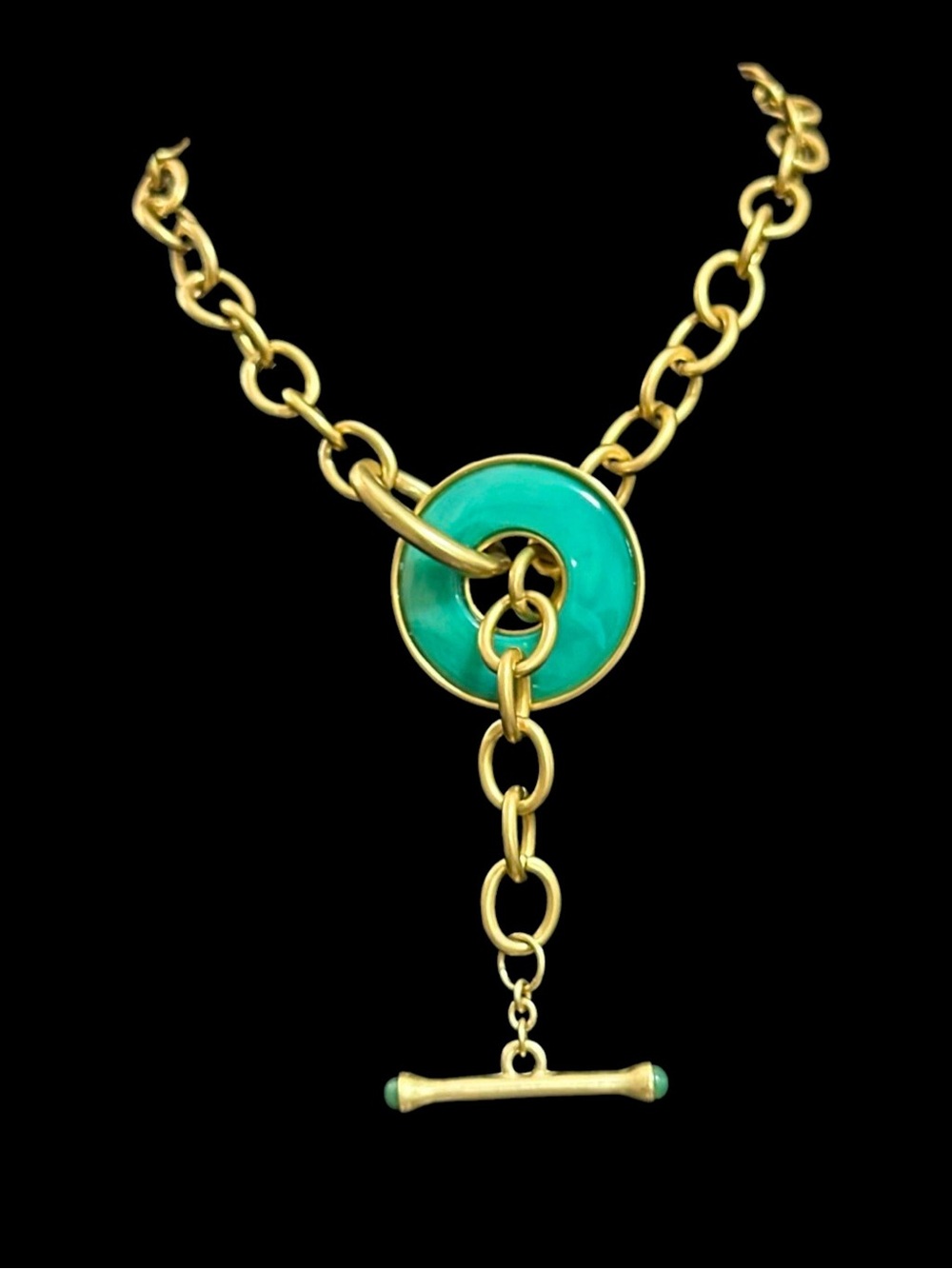 Kenneth Jay Lane Gold-Tone Necklace with Turquoise Green Enamel Toggle